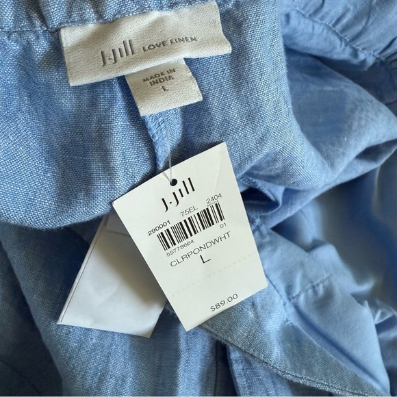J. Jill Easy Linen Pants Wide Leg Women Size L Cropped Relaxed Fit In Blue - Picture 8 of 14